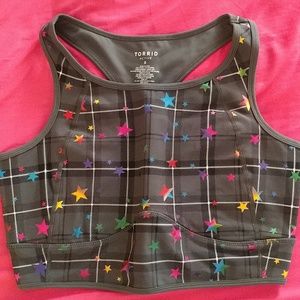 Torrid Active Black / Gray Plaid Foil Rainbow Star Sports Bra Size 0